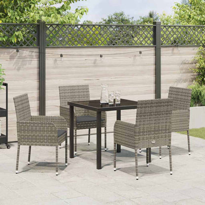 Set da Pranzo per Giardino con cuscino 5 pcs Grigio Poly Rattan - homemem39