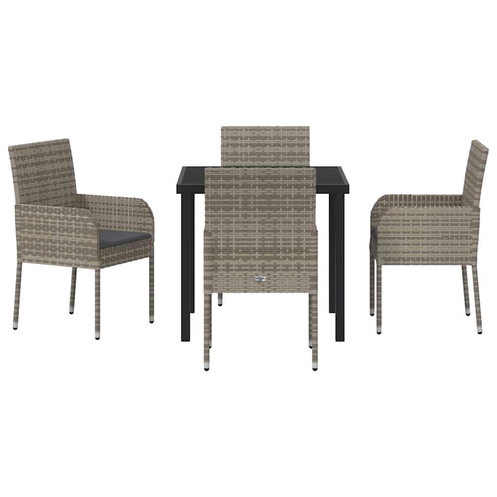 Set da Pranzo per Giardino con cuscino 5 pcs Grigio Poly Rattan - homemem39