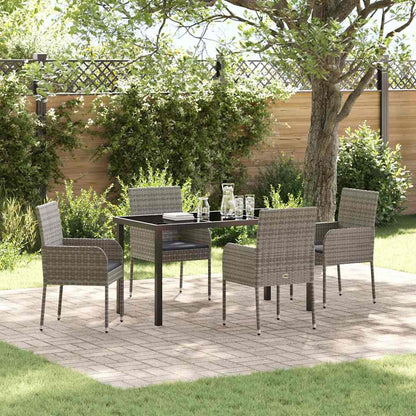 Set da Pranzo per Giardino con cuscino 5 pcs Grigio Poly Rattan - homemem39