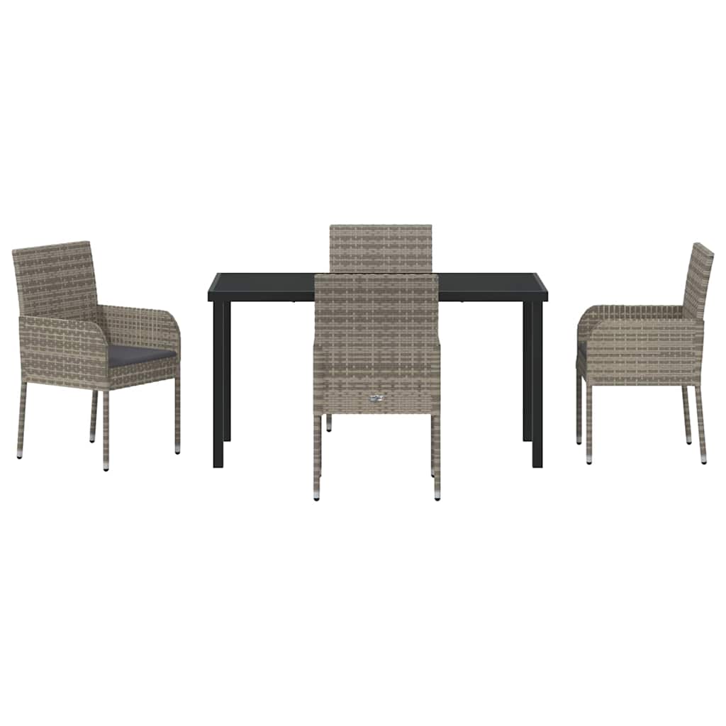 Set da Pranzo per Giardino con cuscino 5 pcs Grigio Poly Rattan - homemem39