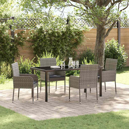 Set da Pranzo per Giardino con cuscino 5 pcs Grigio Poly Rattan - homemem39