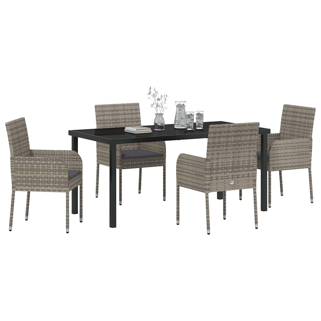 Set da Pranzo per Giardino con cuscino 5 pcs Grigio Poly Rattan - homemem39