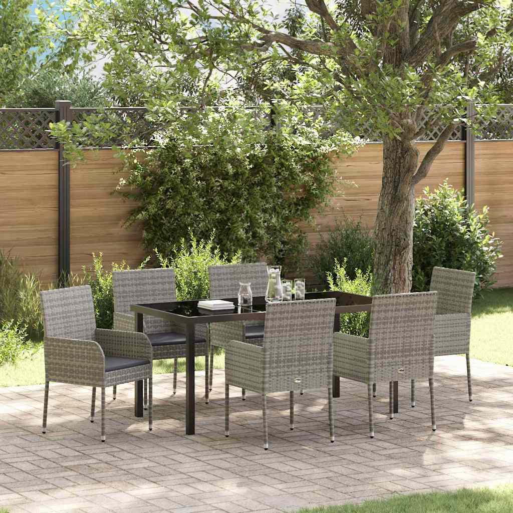 Set da Pranzo per Giardino con cuscino 7 pcs Grigio Poly Rattan - homemem39