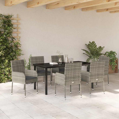 Set da Pranzo per Giardino con cuscino 7 pcs Grigio Poly Rattan - homemem39