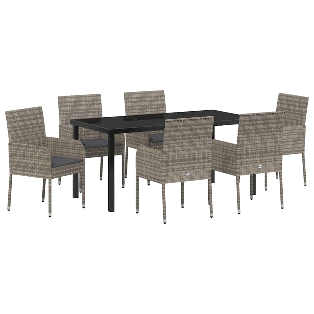 Set da Pranzo per Giardino con cuscino 7 pcs Grigio Poly Rattan - homemem39