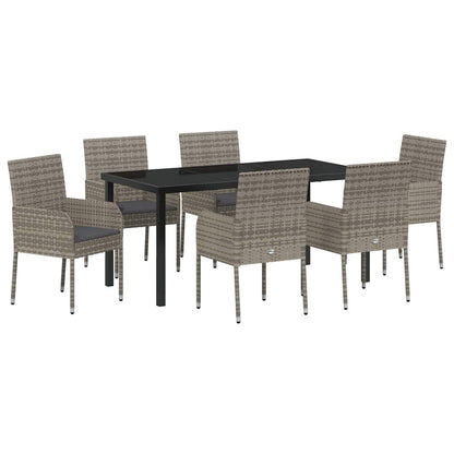 Set da Pranzo per Giardino con cuscino 7 pcs Grigio Poly Rattan - homemem39