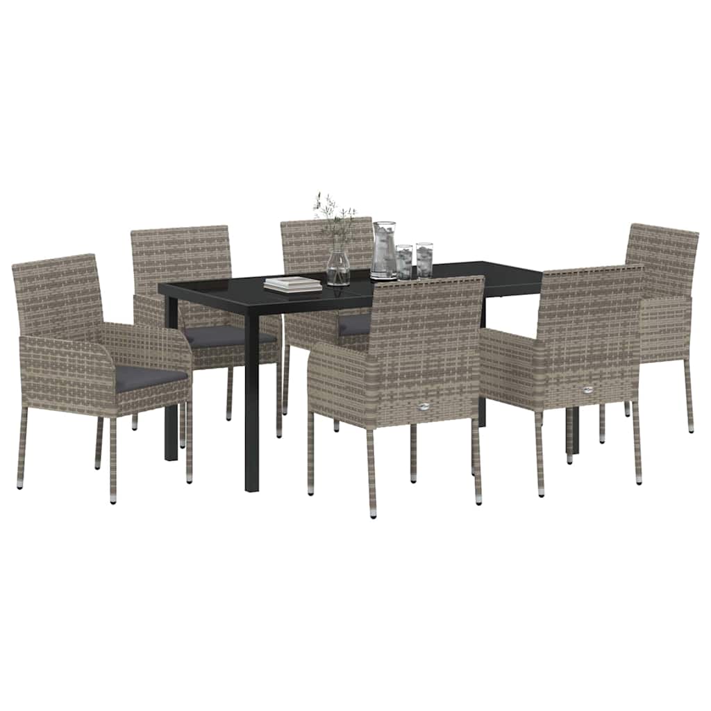 Set da Pranzo per Giardino con cuscino 7 pcs Grigio Poly Rattan - homemem39