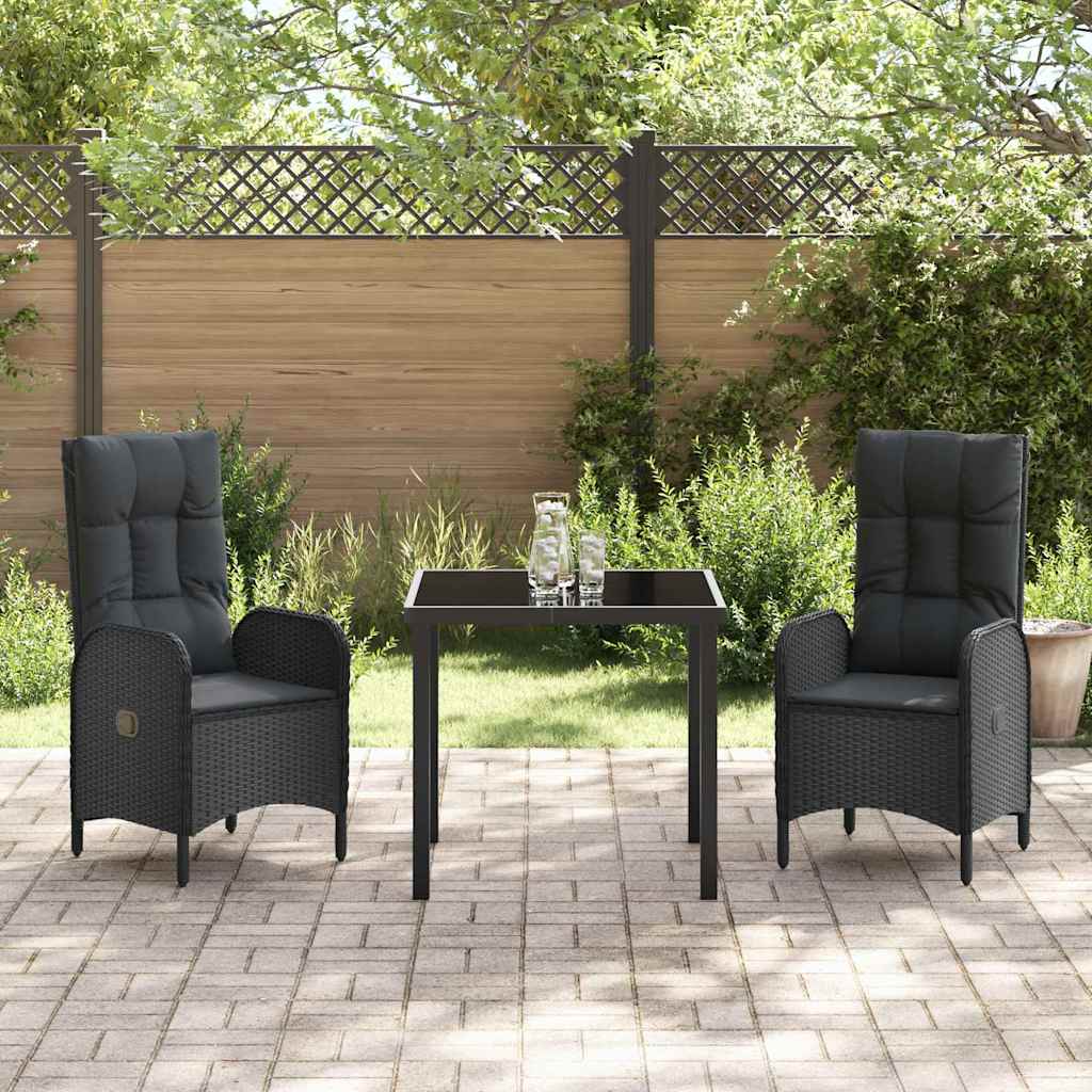 Set da Pranzo per Giardino con cuscino 3 pcs Nero Poly Rattan - homemem39