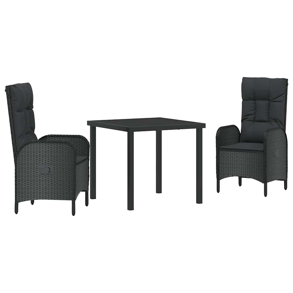Set da Pranzo per Giardino con cuscino 3 pcs Nero Poly Rattan - homemem39
