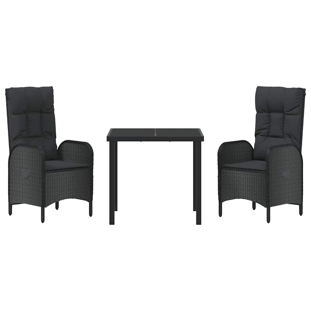 Set da Pranzo per Giardino con cuscino 3 pcs Nero Poly Rattan - homemem39