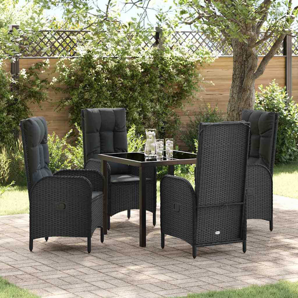 Set da Pranzo per Giardino con cuscino 5 pcs Nero Poly Rattan - homemem39