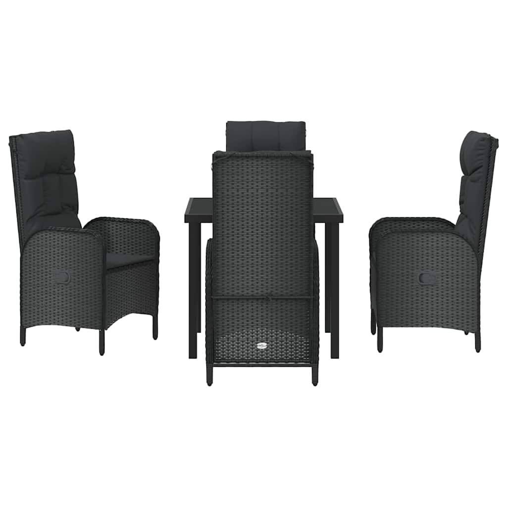 Set da Pranzo per Giardino con cuscino 5 pcs Nero Poly Rattan - homemem39