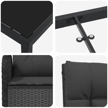 Set da Pranzo per Giardino con cuscino 5 pcs Nero Poly Rattan - homemem39