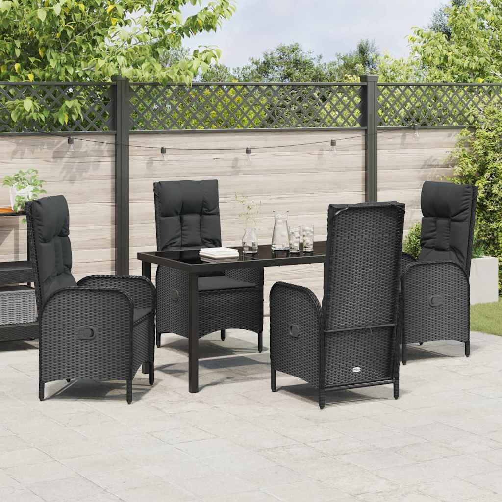 Set da Pranzo per Giardino con cuscino 5 pcs Nero Poly Rattan - homemem39