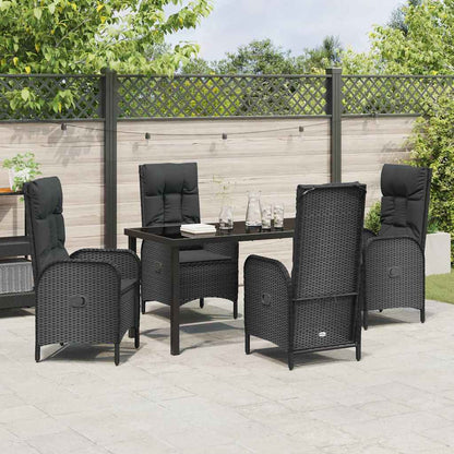 Set da Pranzo per Giardino con cuscino 5 pcs Nero Poly Rattan - homemem39
