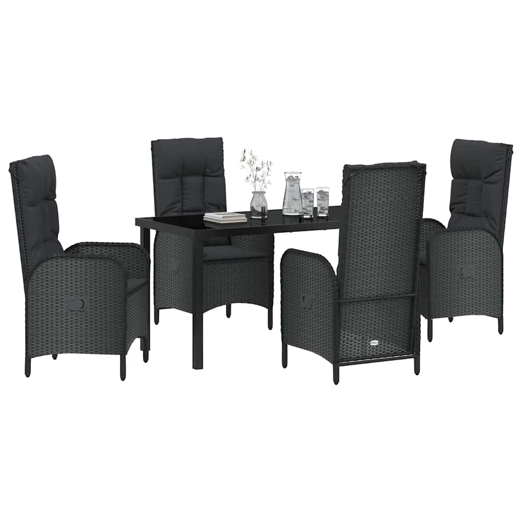 Set da Pranzo per Giardino con cuscino 5 pcs Nero Poly Rattan - homemem39
