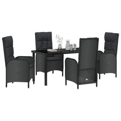 Set da Pranzo per Giardino con cuscino 5 pcs Nero Poly Rattan - homemem39