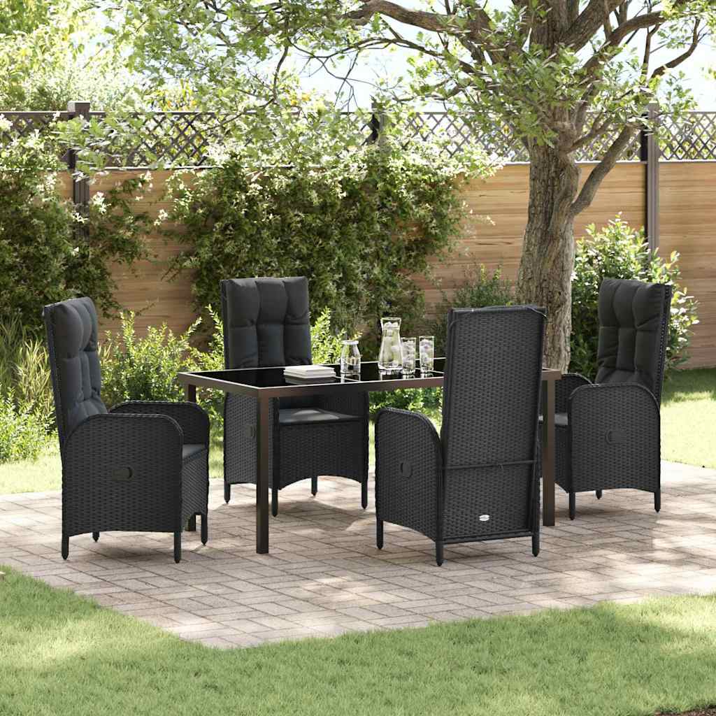 Set da Pranzo per Giardino con cuscino 5 pcs Nero Poly Rattan - homemem39