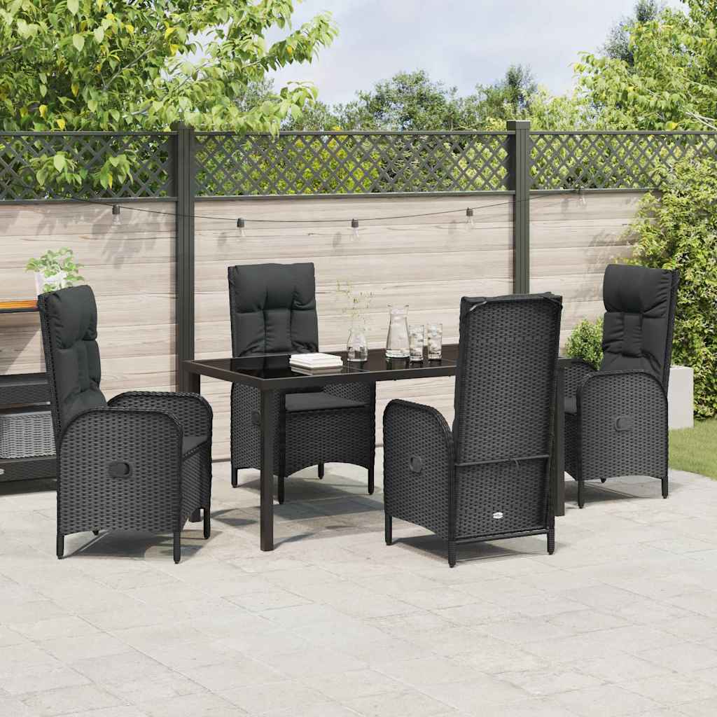 Set da Pranzo per Giardino con cuscino 5 pcs Nero Poly Rattan - homemem39