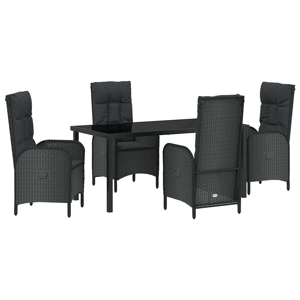Set da Pranzo per Giardino con cuscino 5 pcs Nero Poly Rattan - homemem39