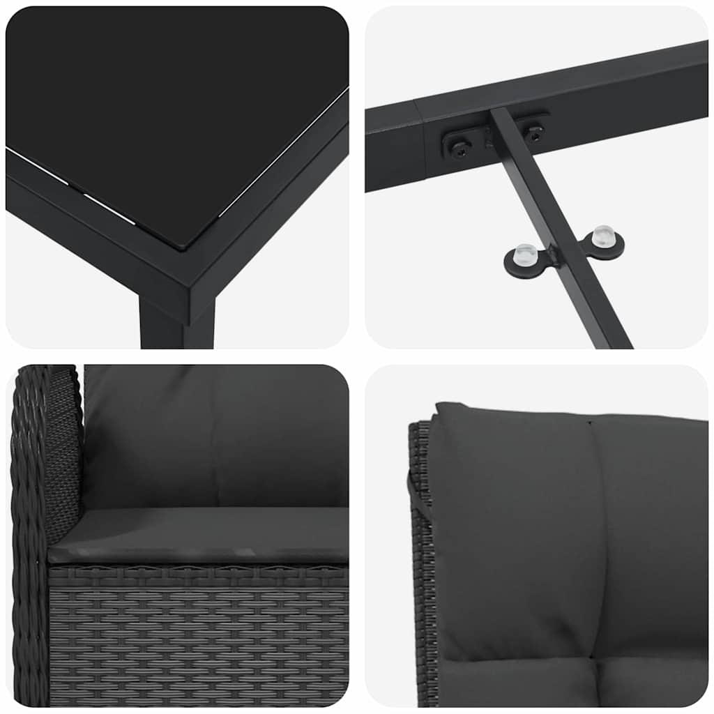 Set da Pranzo per Giardino con cuscino 7 pcs Nero Poly Rattan - homemem39