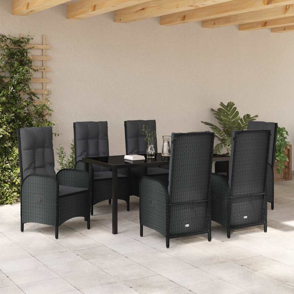 Set da Pranzo per Giardino con cuscino 7 pcs Nero Poly Rattan - homemem39