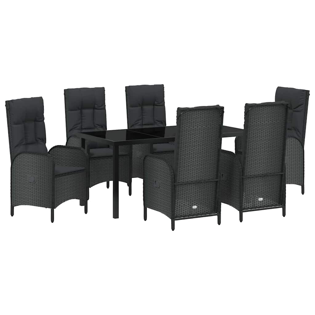 Set da Pranzo per Giardino con cuscino 7 pcs Nero Poly Rattan - homemem39