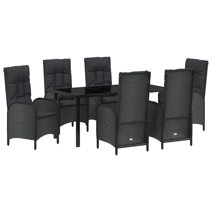 Set da Pranzo per Giardino con cuscino 7 pcs Nero Poly Rattan - homemem39