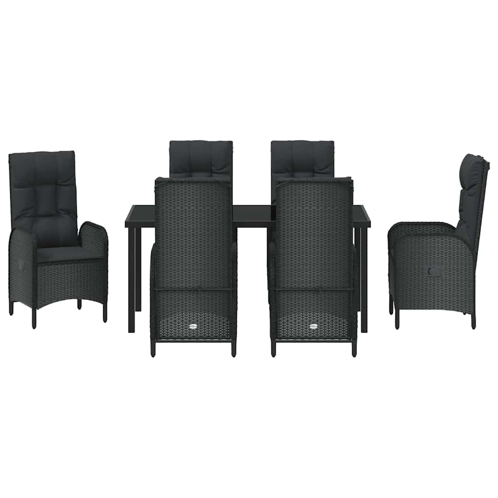 Set da Pranzo per Giardino con cuscino 7 pcs Nero Poly Rattan - homemem39
