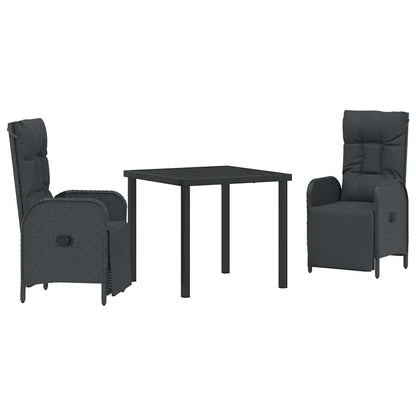Set da Pranzo per Giardino con cuscino 3 pcs Nero Poly Rattan - homemem39