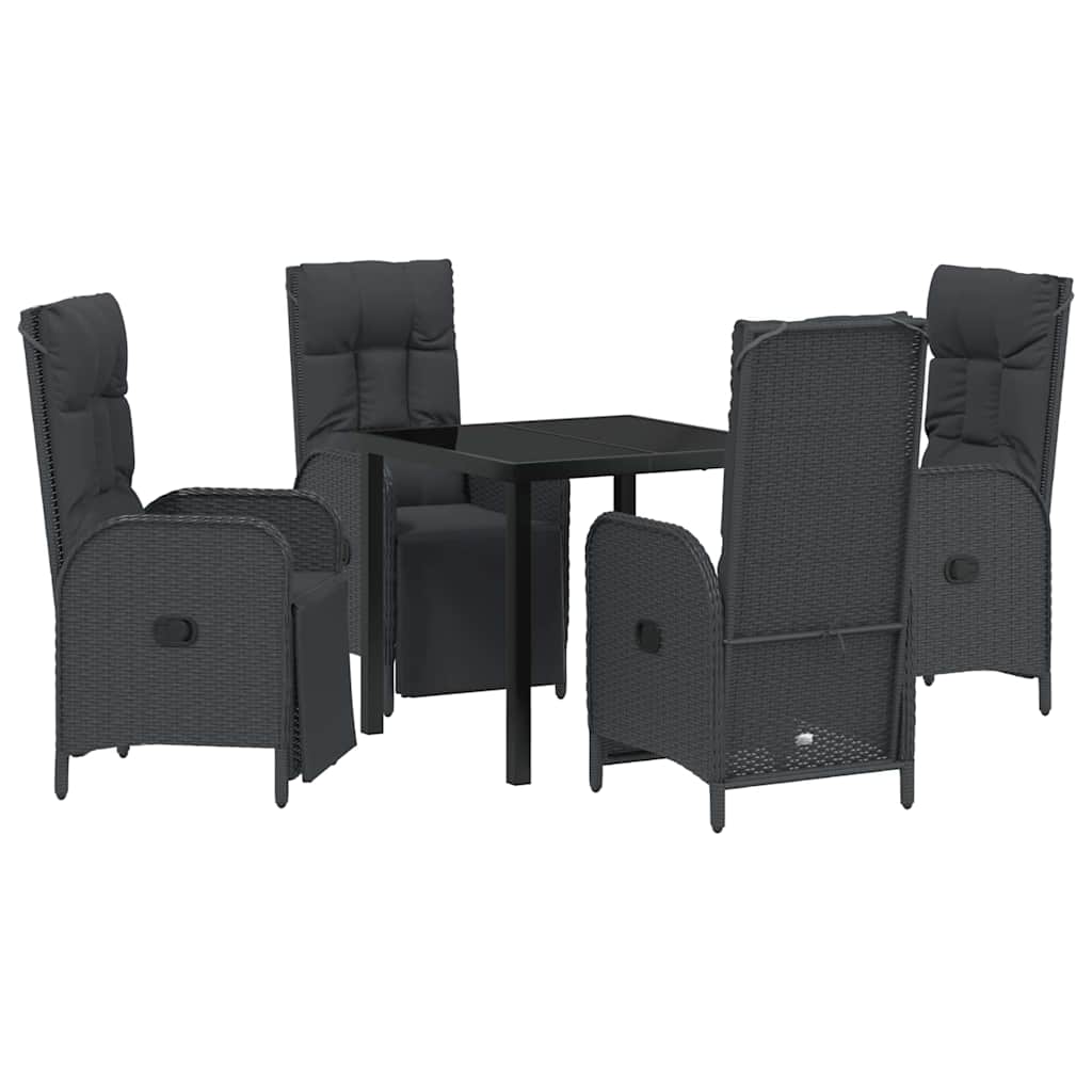 Set da Pranzo per Giardino con cuscino 5 pcs Nero Poly Rattan - homemem39