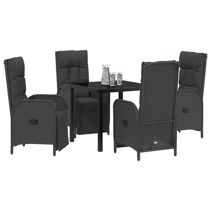 Set da Pranzo per Giardino con cuscino 5 pcs Nero Poly Rattan - homemem39