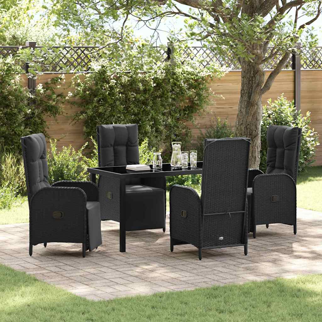 Set da Pranzo per Giardino con cuscino 5 pcs Nero Poly Rattan - homemem39