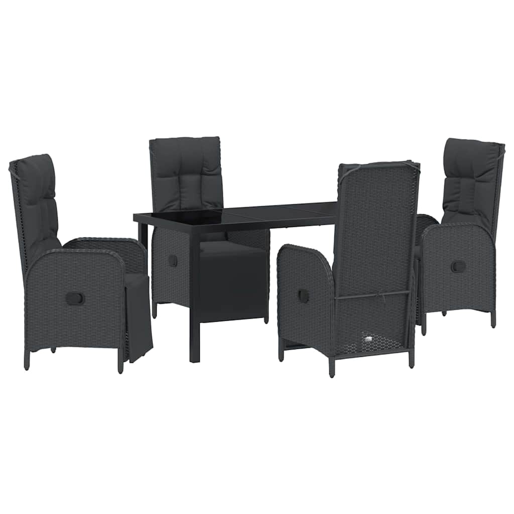 Set da Pranzo per Giardino con cuscino 5 pcs Nero Poly Rattan - homemem39