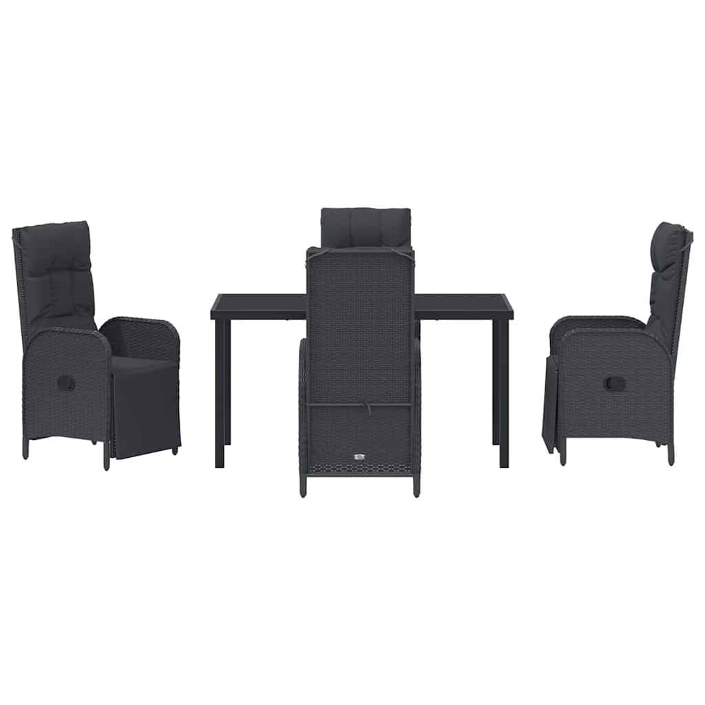 Set da Pranzo per Giardino con cuscino 5 pcs Nero Poly Rattan - homemem39