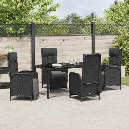 Set da Pranzo per Giardino con cuscino 5 pcs Nero Poly Rattan - homemem39