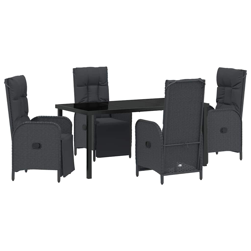 Set da Pranzo per Giardino con cuscino 5 pcs Nero Poly Rattan - homemem39