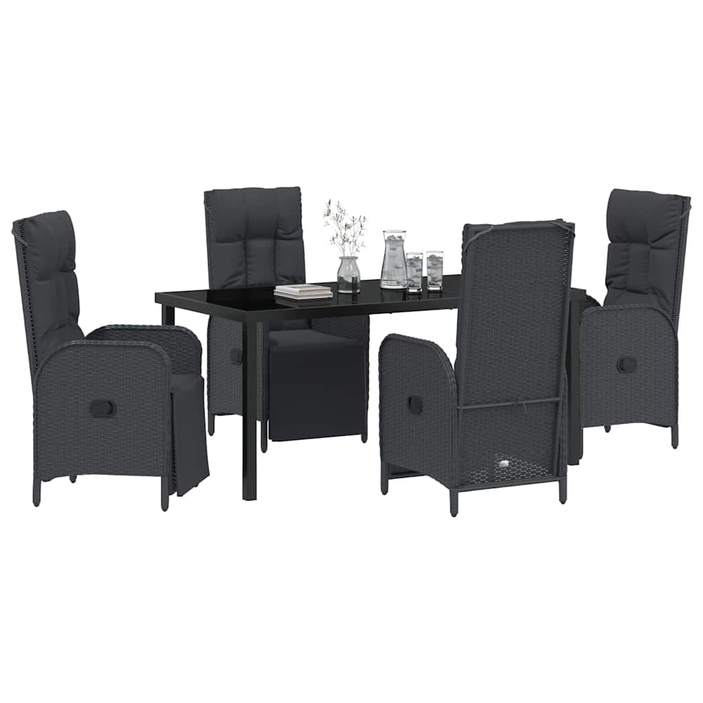 Set da Pranzo per Giardino con cuscino 5 pcs Nero Poly Rattan - homemem39
