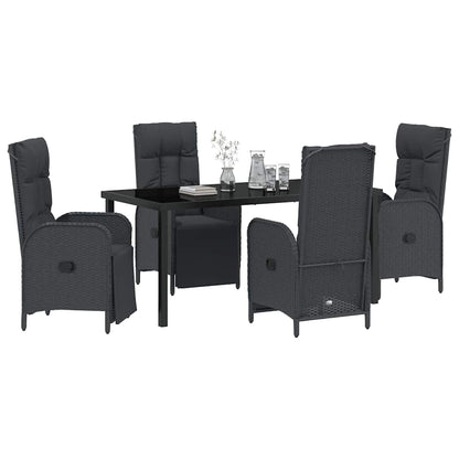 Set da Pranzo per Giardino con cuscino 5 pcs Nero Poly Rattan - homemem39