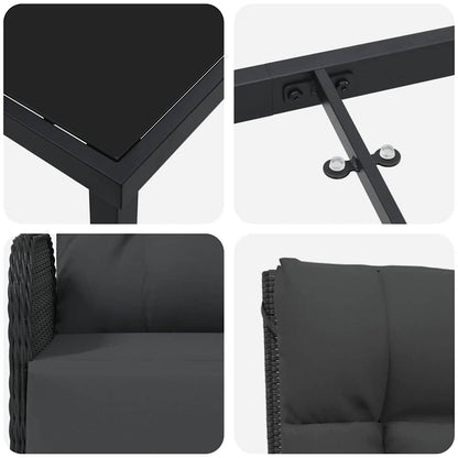 Set da Pranzo per Giardino con cuscino 7 pcs Nero Poly Rattan - homemem39