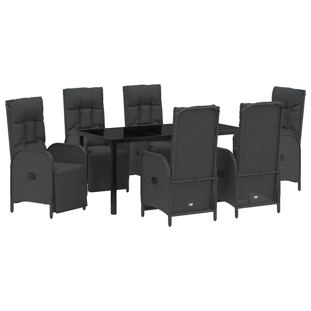 Set da Pranzo per Giardino con cuscino 7 pcs Nero Poly Rattan - homemem39