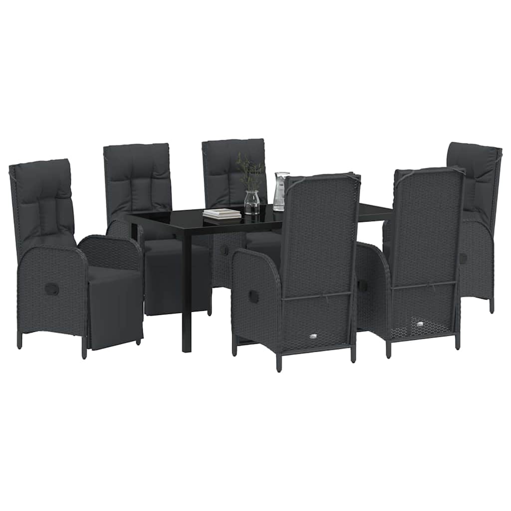 Set da Pranzo per Giardino con cuscino 7 pcs Nero Poly Rattan - homemem39