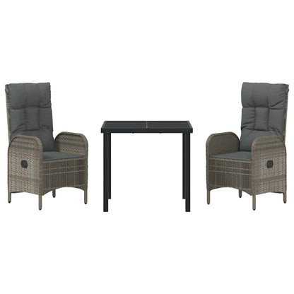 Set da Pranzo per Giardino con cuscino 3 pcs Grigio Poly Rattan - homemem39