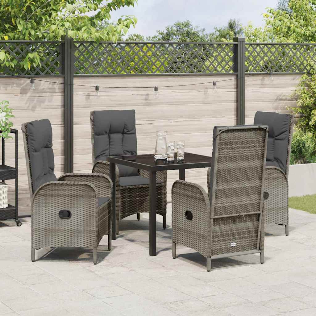 Set da Pranzo per Giardino con cuscino 5 pcs Grigio Poly Rattan - homemem39