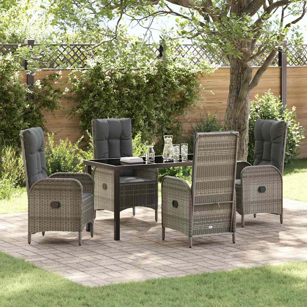 Set da Pranzo per Giardino con cuscino 5 pcs Grigio Poly Rattan - homemem39