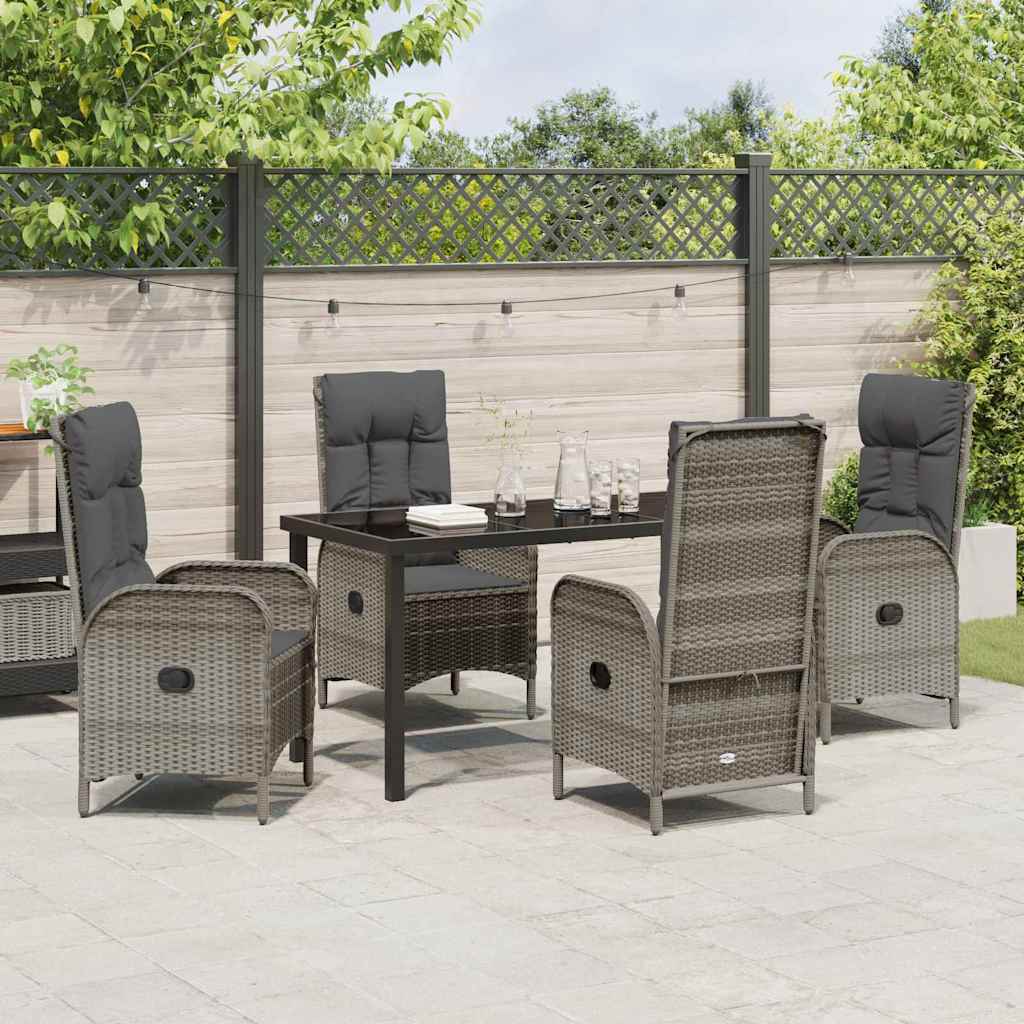 Set da Pranzo per Giardino con cuscino 5 pcs Grigio Poly Rattan - homemem39