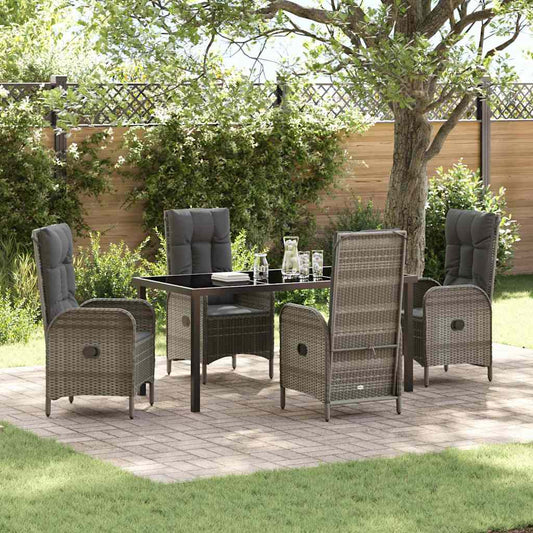 Set da Pranzo per Giardino con cuscino 5 pcs Grigio Poly Rattan - homemem39