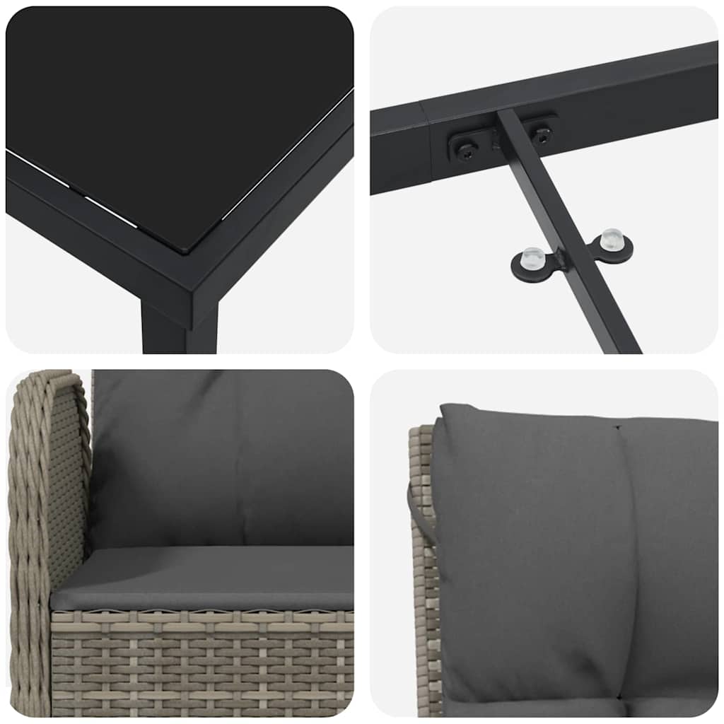 Set da Pranzo per Giardino con cuscino 7 pcs Grigio Poly Rattan - homemem39