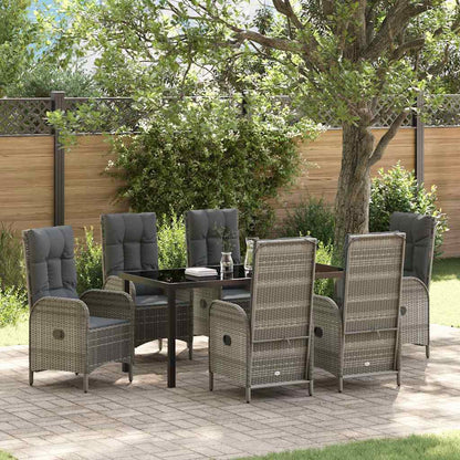 Set da Pranzo per Giardino con cuscino 7 pcs Grigio Poly Rattan - homemem39