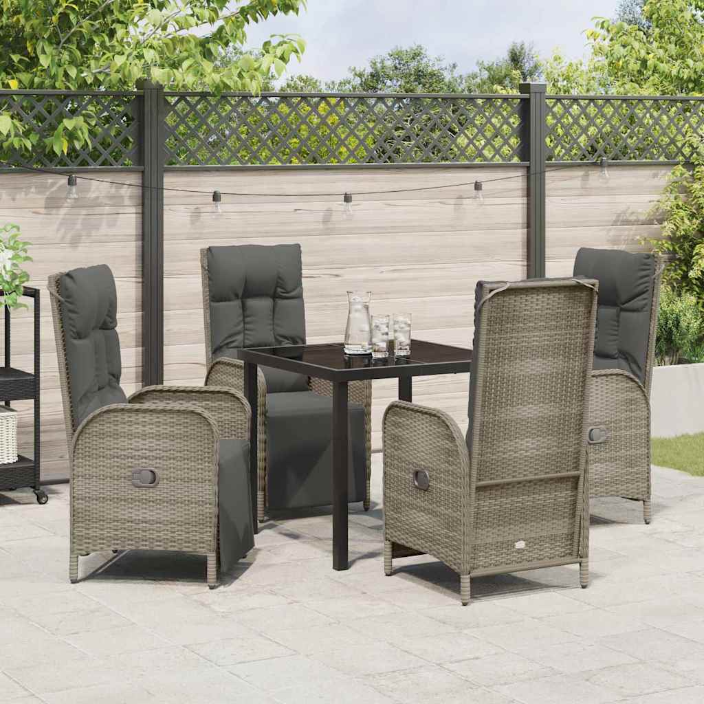 Set da Pranzo per Giardino con cuscino 5 pcs Grigio Poly Rattan - homemem39